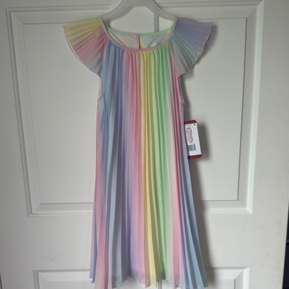 Rainbow Pleated Kids Dress Size M 7/8
